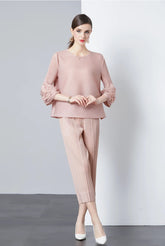 Women's Plissé Top & Cropped Pant Set